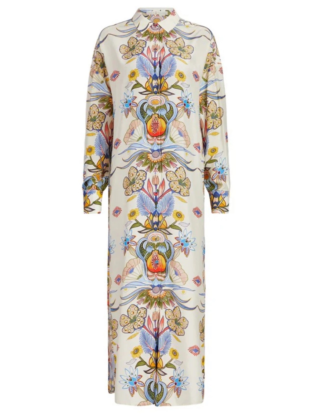 Marie Oliver Marni Cream Floral Maxi Shirt Dress with Multicolor Botanical Print